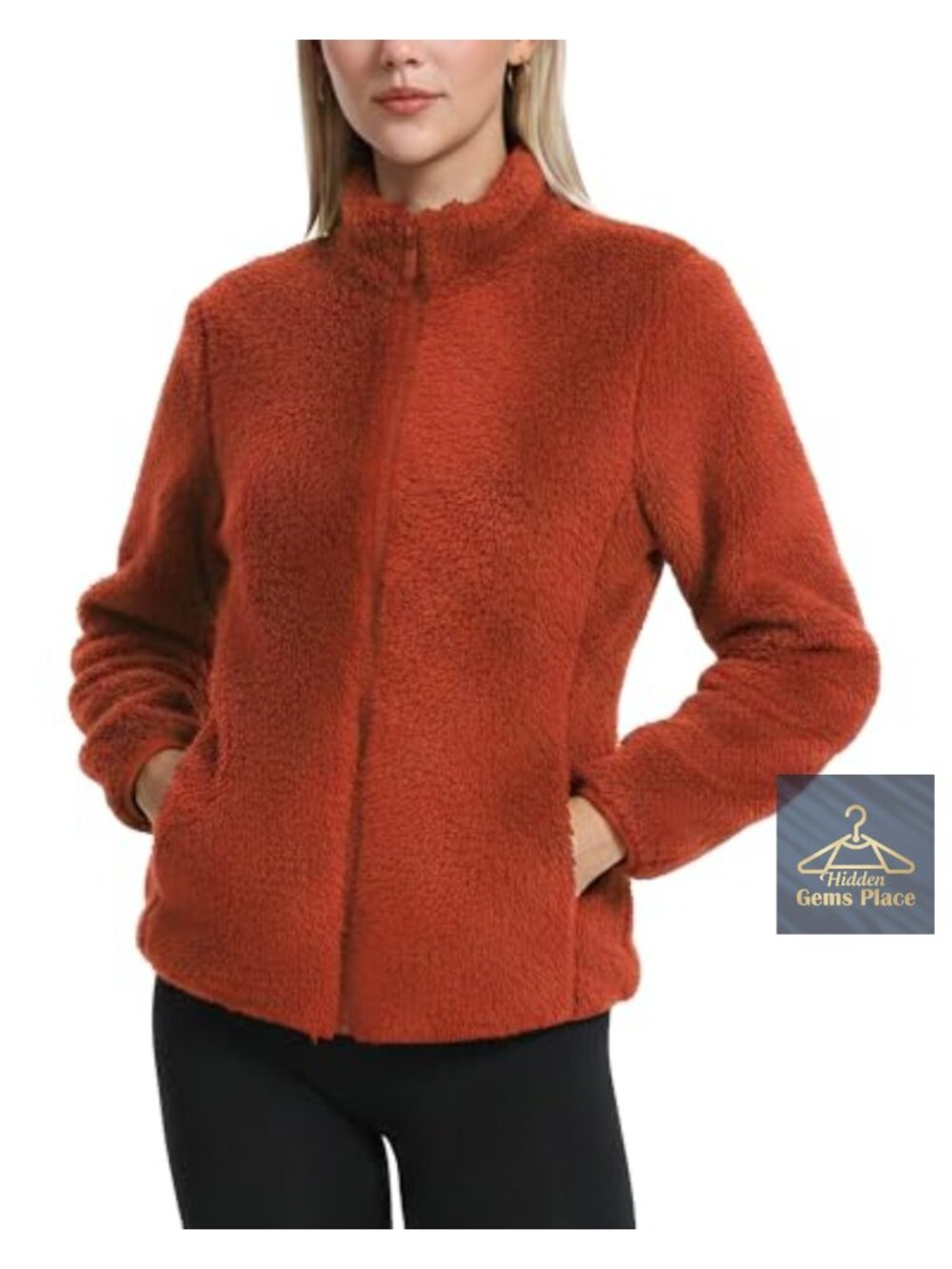 Women's Fuzzy Fleece Full Zip Jacket Sherpa with 4 Pockets